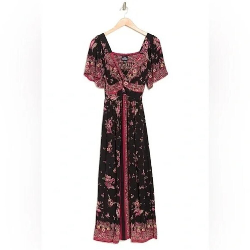 Angie Flowy Boho Butterfly Sleeve Floral Maxi Dress size medium NWT - Picture 3 of 5
